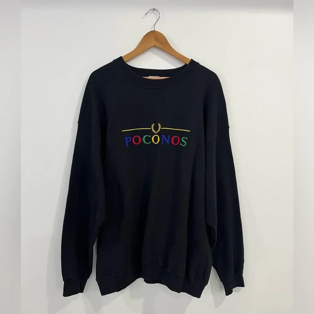 Poconos Vintage Crewneck Oversized Sweatshirt Black XL‎